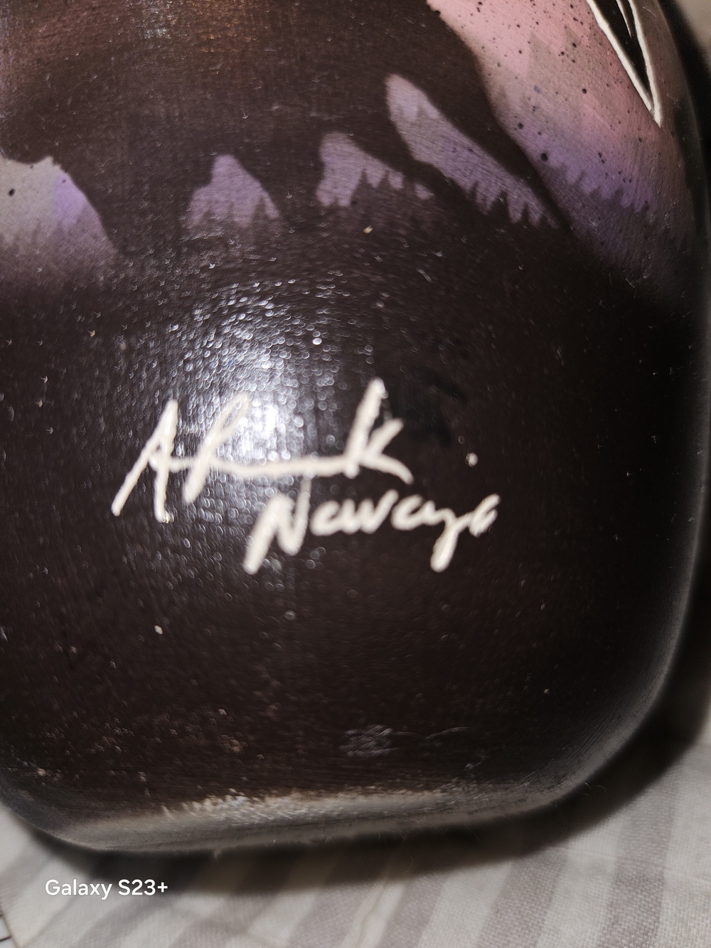 Newaya Signed Ceramic Vase in Deep Purple